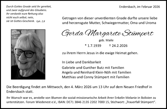 Traueranzeige von Gerda Margarete Stümpert von Waiblinger Kreiszeitung