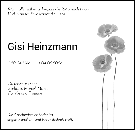 Traueranzeige von Gisi Heinzmann von Waiblinger Kreiszeitung