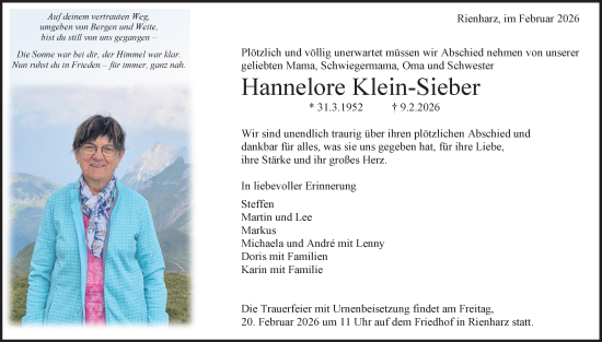 Traueranzeige von Hannelore Klein-Sieber von Waiblinger Kreiszeitung