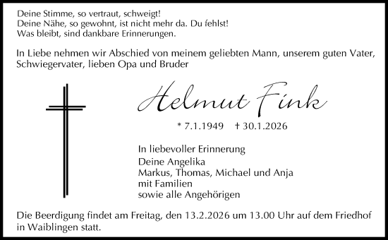 Traueranzeige von Helmut Fink von Waiblinger Kreiszeitung