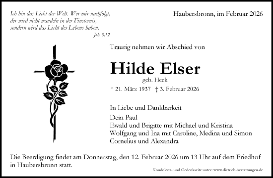 Traueranzeige von Hilde Elser von Waiblinger Kreiszeitung