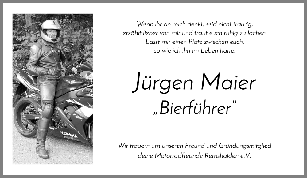  Traueranzeige für Jürgen Maier vom 07.02.2026 aus Waiblinger Kreiszeitung