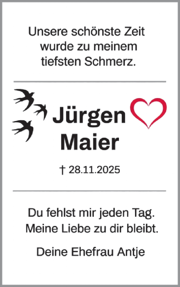 Traueranzeige für Jürgen Maier vom 07.02.2026 aus Waiblinger Kreiszeitung
