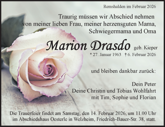 Traueranzeige von Marion Drasdo von Waiblinger Kreiszeitung