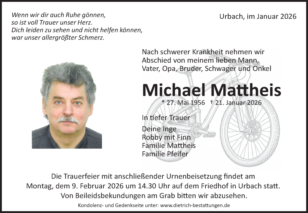  Traueranzeige für Michael Mattheis vom 05.02.2026 aus Waiblinger Kreiszeitung
