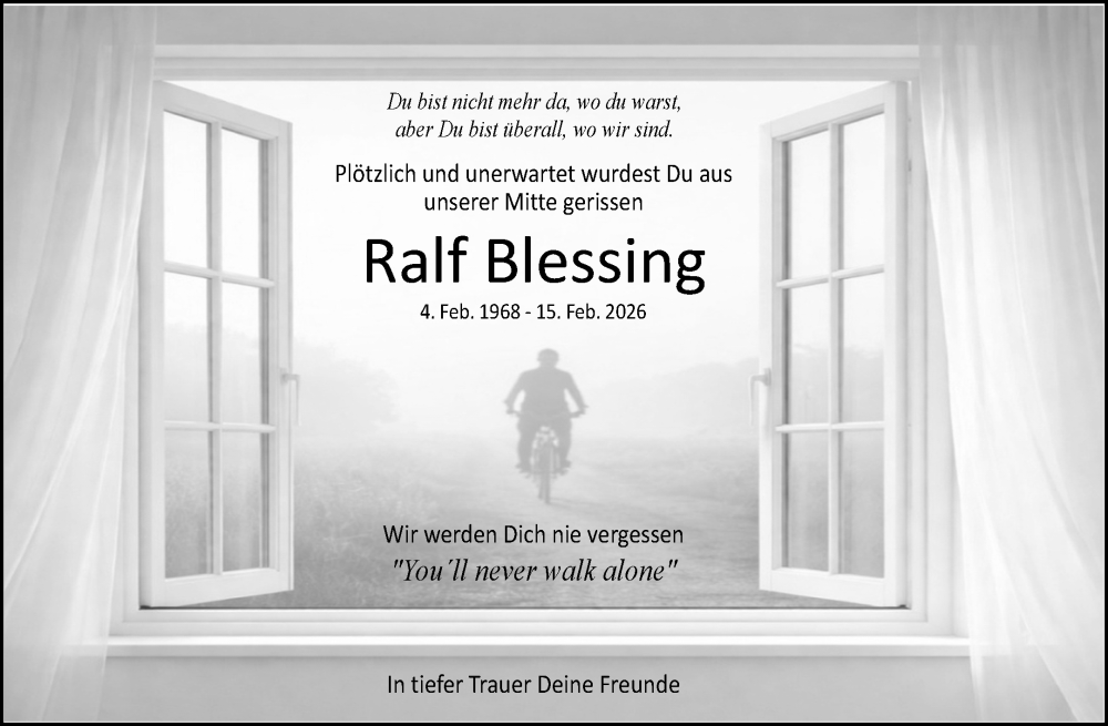  Traueranzeige für Ralf Blessing vom 28.02.2026 aus Waiblinger Kreiszeitung
