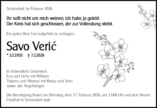 Traueranzeige von Savo Veric von Waiblinger Kreiszeitung