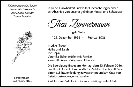 Traueranzeige von Thea Zimmermann von Waiblinger Kreiszeitung
